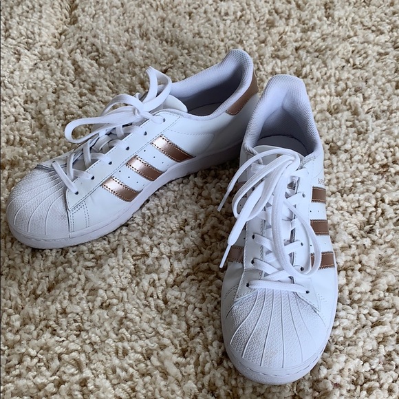 adidas Shoes - Adidas Metallic Rose Gold White Superstar Sneakers